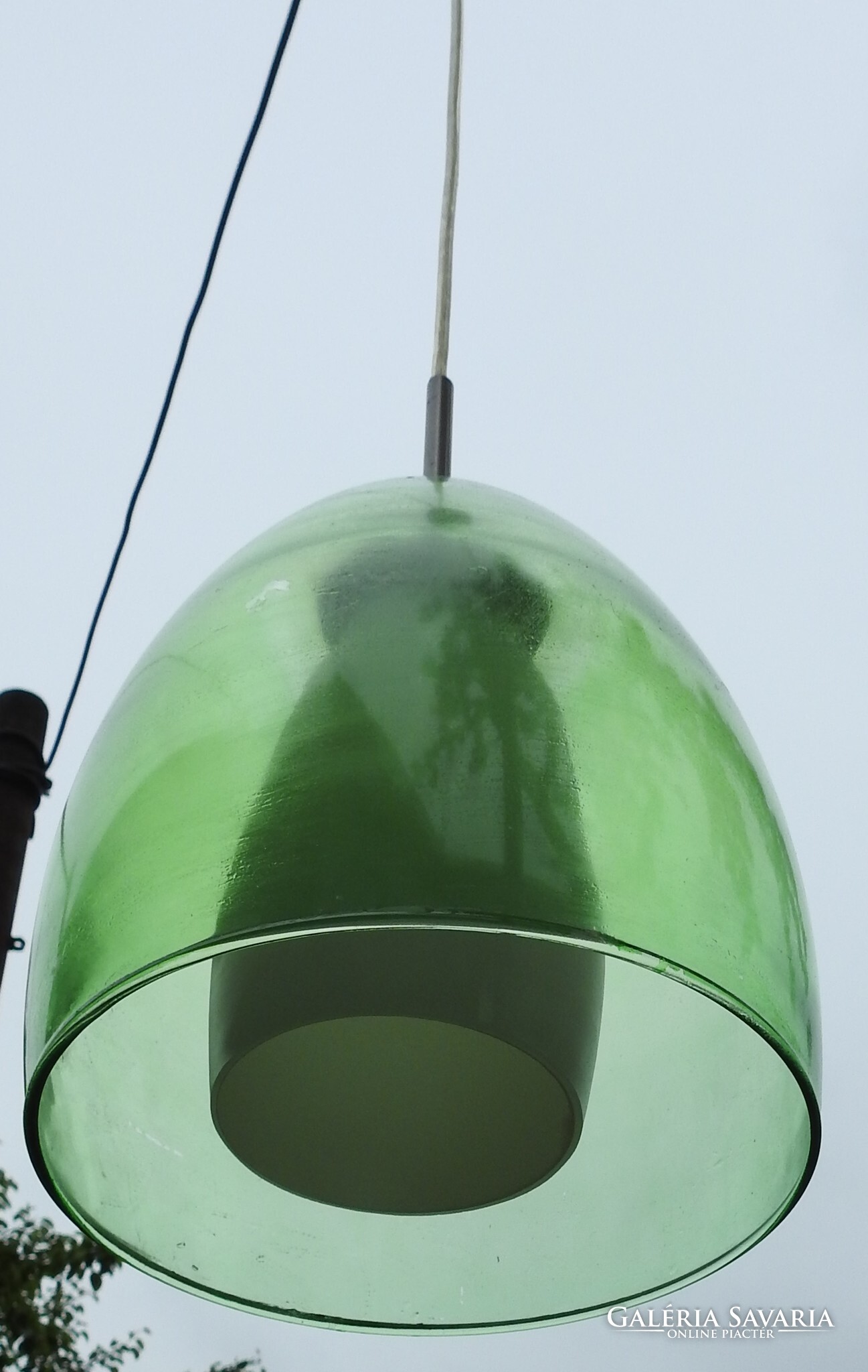 Vintage green store glass hanging lamp