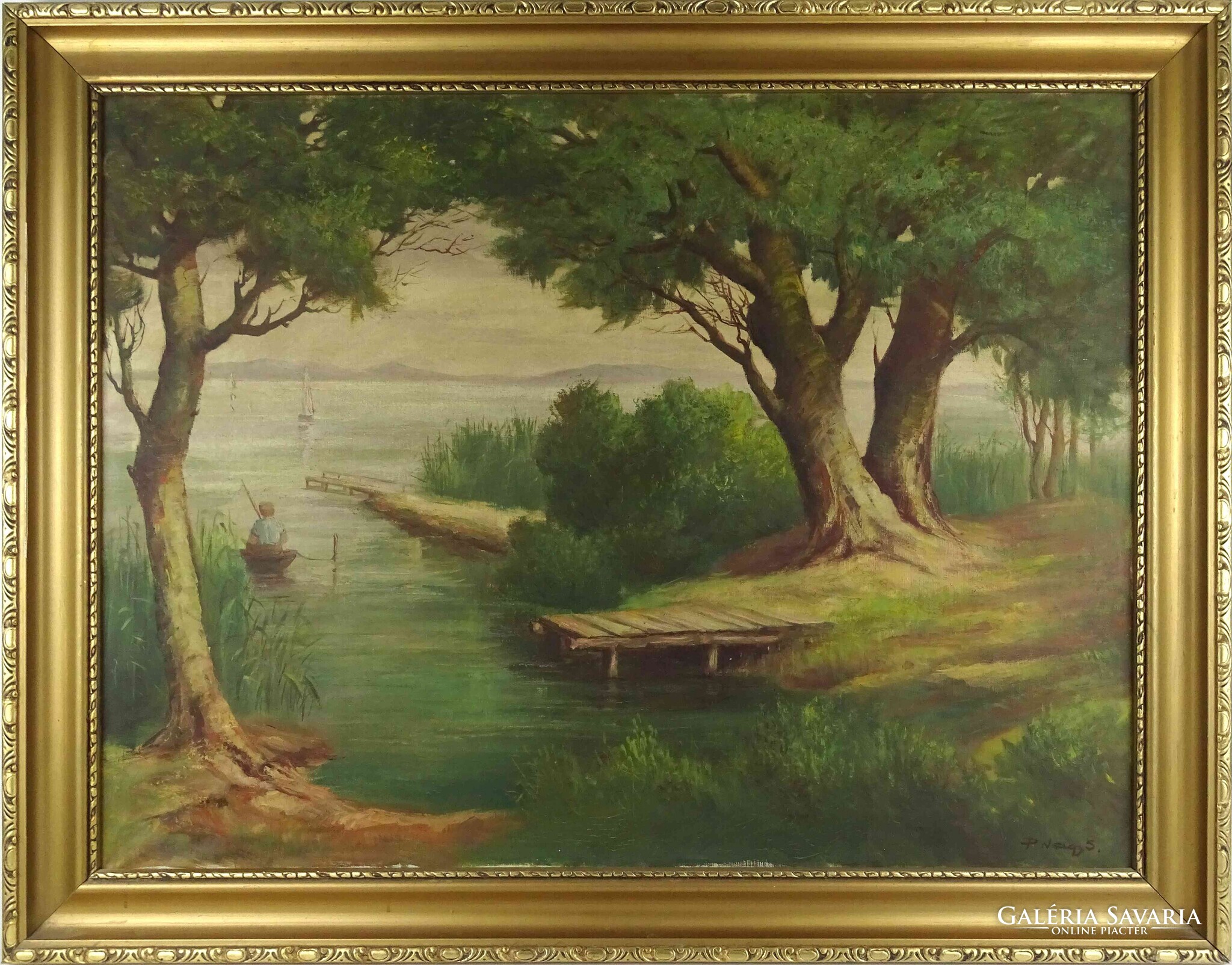 1Y517 P. Nagy S. : Balatoni horgász 80 x 60 cm - Festmény | Galéria ...