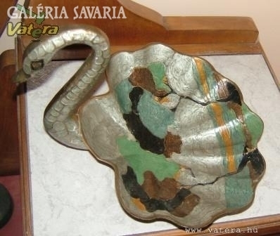 Exclusive hand-painted copper swan tray decorated with fire enamel