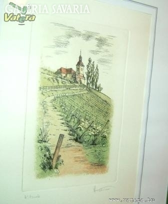 Színes német rézkarc -akvarell (Vegyestechnika)