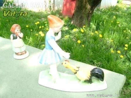 Beautiful, old ceramic with zsg signature: girl with rooster