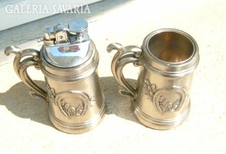 Exclusive pewter pair: equestrian ashtray and insert cup