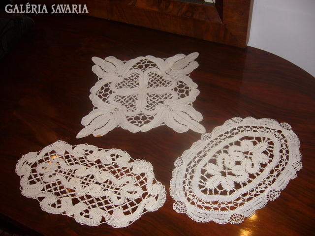 Very old beaten lace set, 3-piece set, precious, meticulous Hungarian handwork