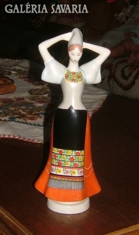 Aquincum hand painted porcelain. Woman in traditional costume.
