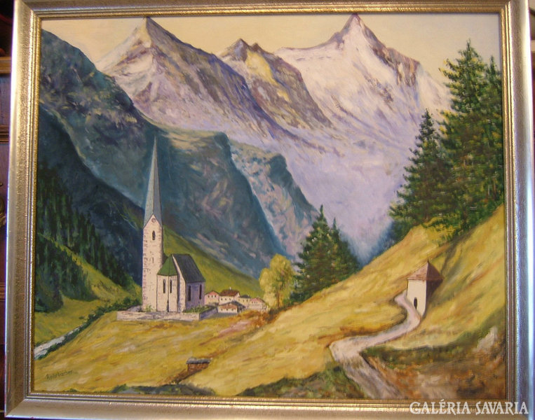 Rochrbacher  -  táj templommal -  festmény