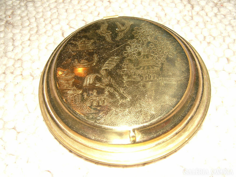 Engraved, decorative, copper bowl with lid