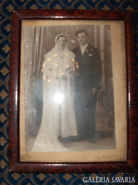 Antik esküvői fotó korabeli keretben - 30 x 23 cm