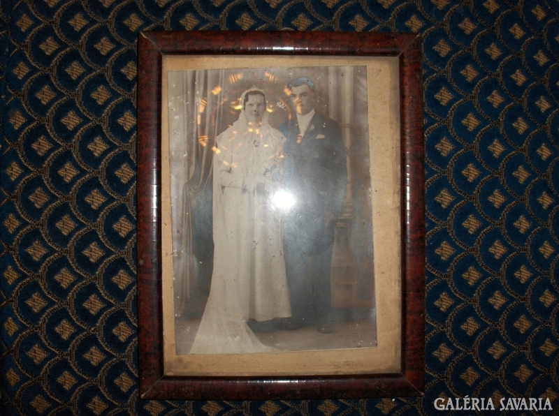 Antik esküvői fotó korabeli keretben - 30 x 23 cm