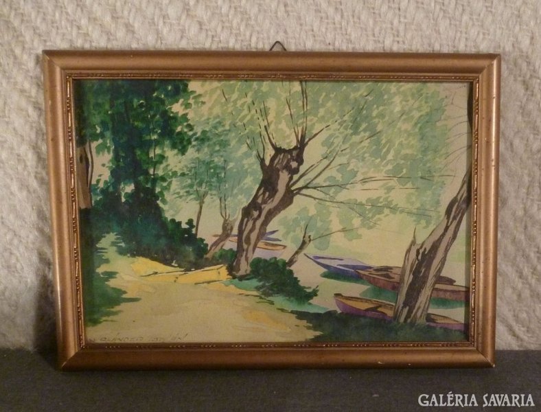 3595 Kurlander István folyóparti fák akvarell