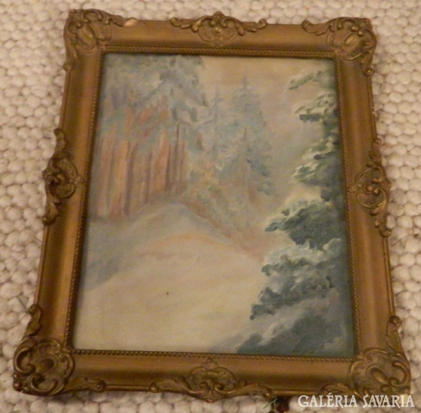 Antique oil / canvas painting - mountains - blodel frame