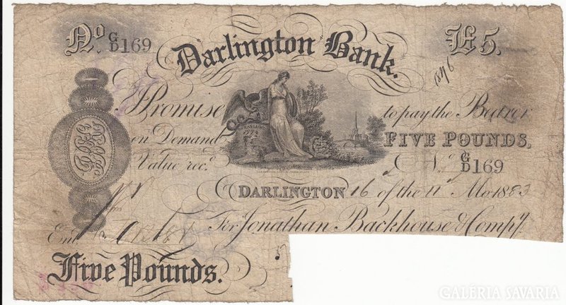 English 5 pounds 1883 (darlington bank) 1pc. I'll post too!