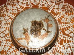 Copper fire enamel owl decorated bonbonier - sugar holder
