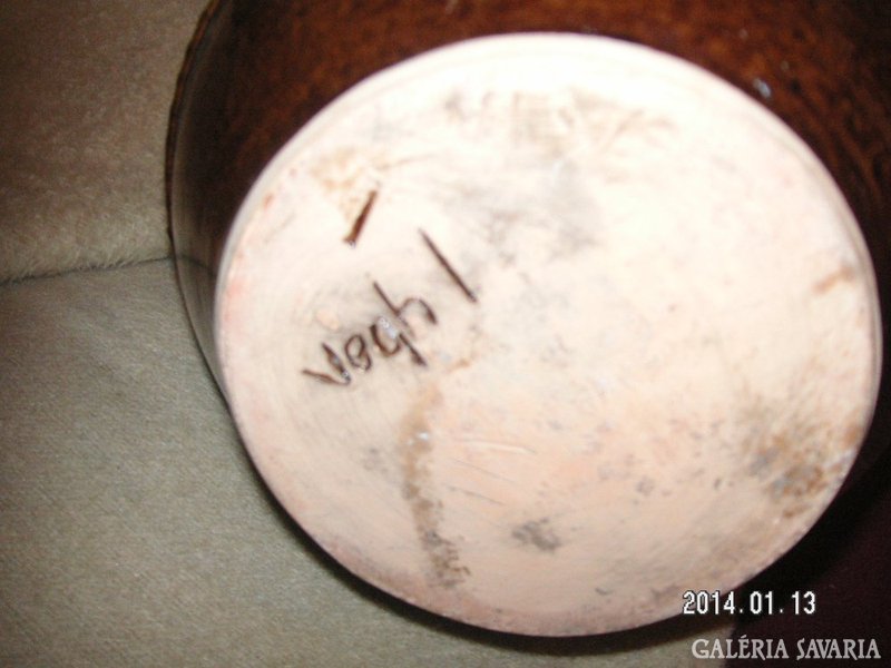 Folk ceramic jug, sophisticated potter's work, with Vígh signature