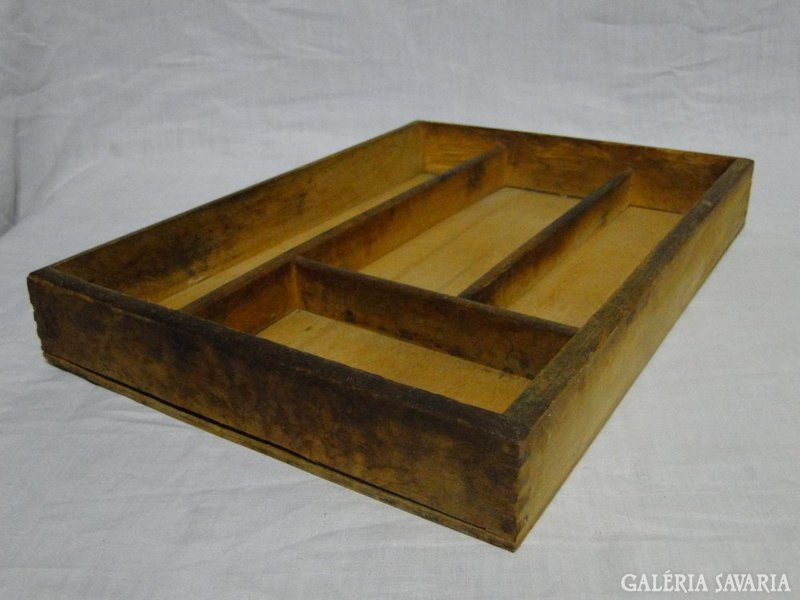 0553 Antik fából készült konyhai evőeszköz tároló