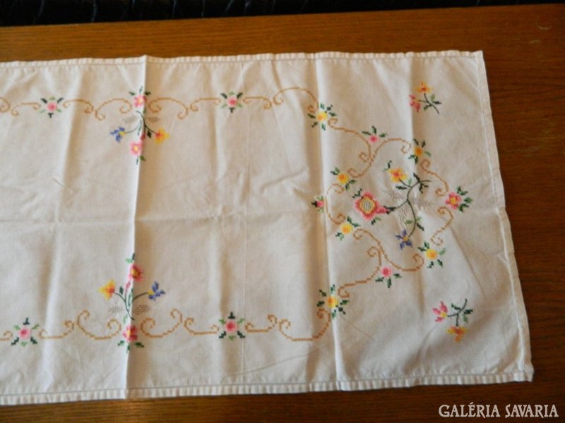 Antique long hand embroidered tablecloth