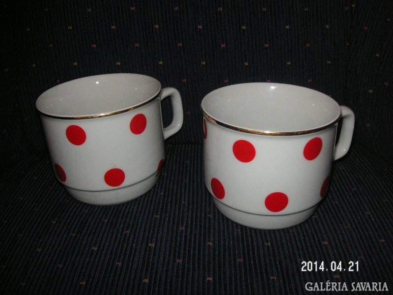 Zsolnay, red speckled cups with gold striped rim