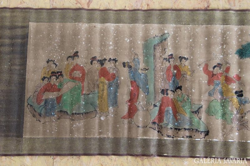 Kinai papirtekercs festett jelzett 275 x 40 cm KINA XIX. század