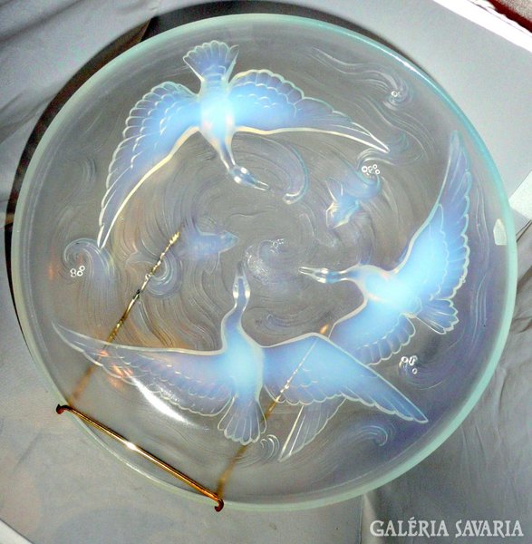 Szecessziós Verlys üveg tál vízijelenettel