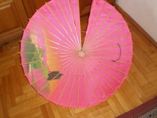 Old silk hand painted bamboo umbrella