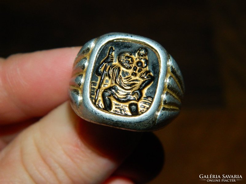 Antik alumínium ? gyűrű - Szent Kristóf védőszenttel