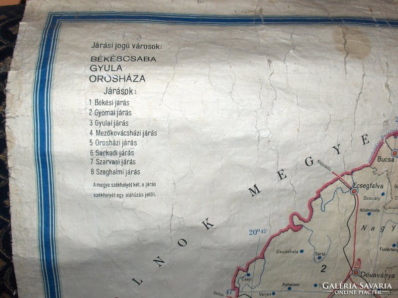 Régi Békés megyei térkép vásznon - 1958