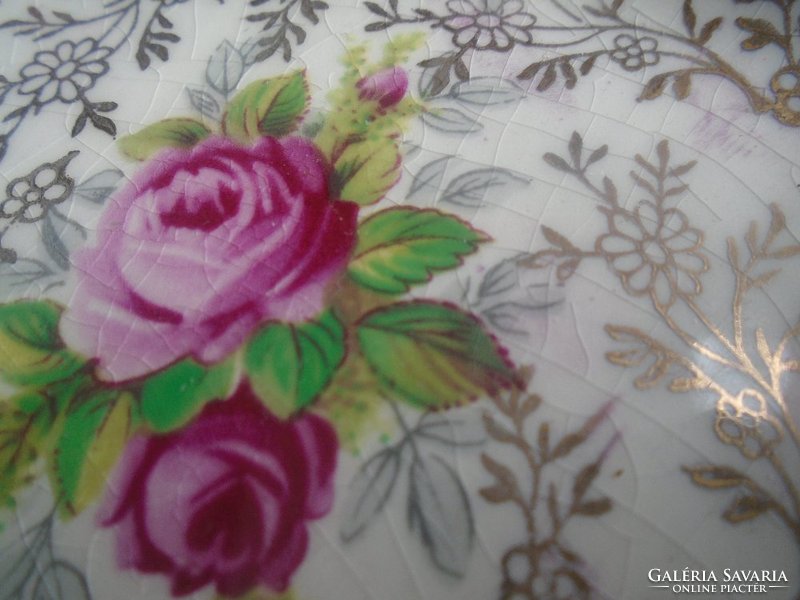 Angol, rózsás porcelán  kínáló, asztalközép.