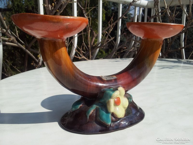 Art deco hop two-pronged candlestick