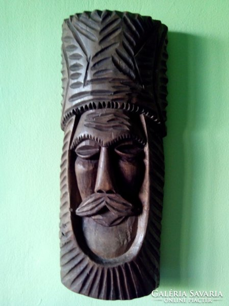 Wood carving male head wall decoration 34 cm