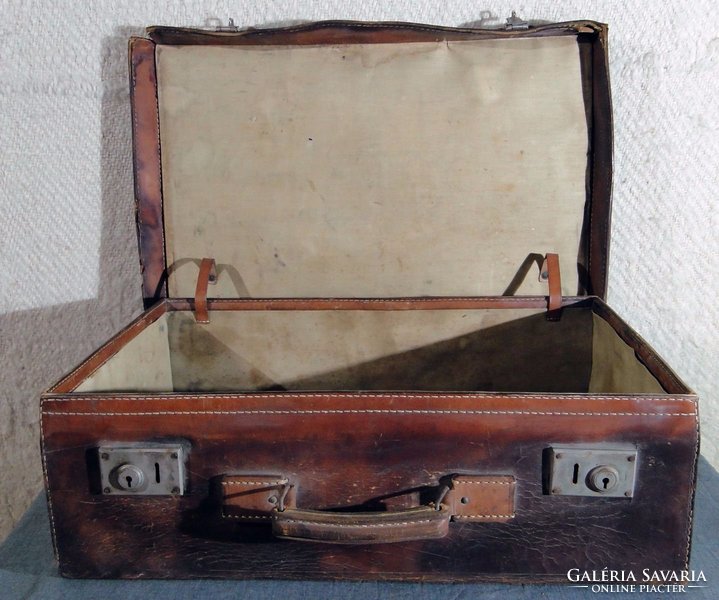 0C253 Antik bőr utazó táska koffer bőrönd