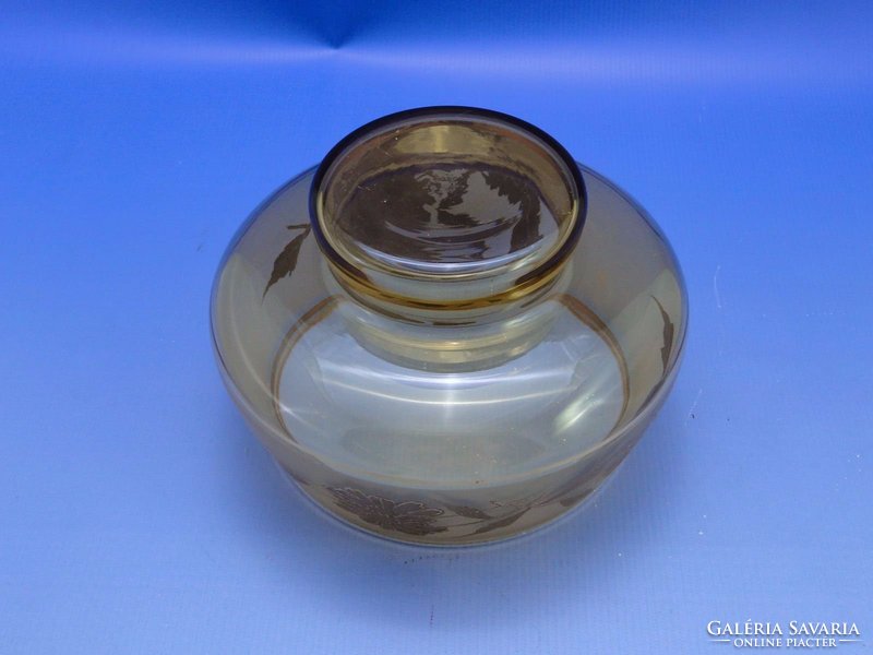 0C307 Arany díszes borostyánsárga üveg kínáló tál