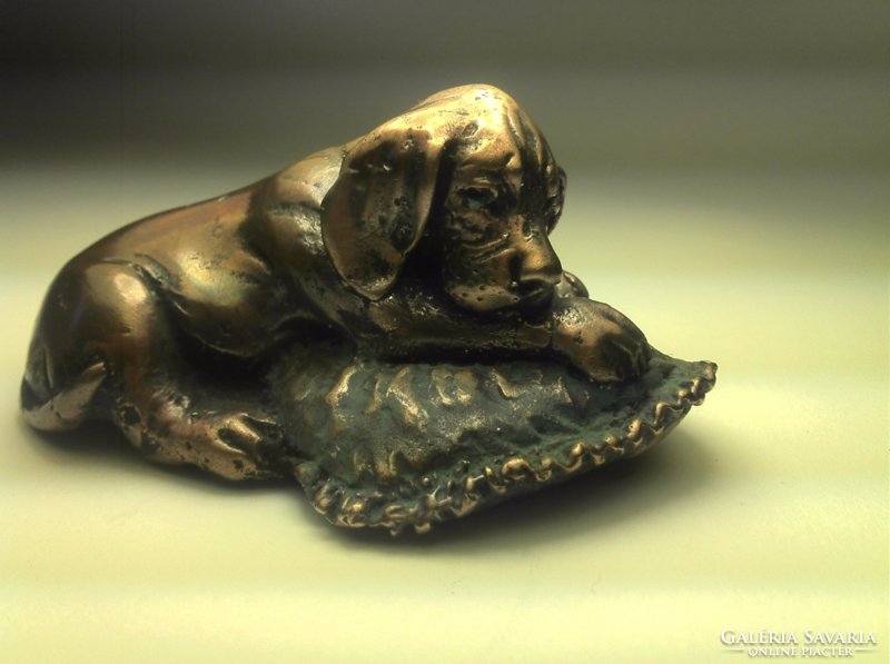 Retriever puppy bronze statue miniature