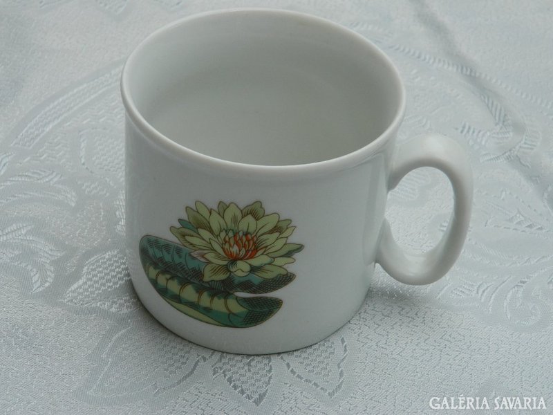 Old thick-walled Zsolnay cocoa mug with water lily pattern