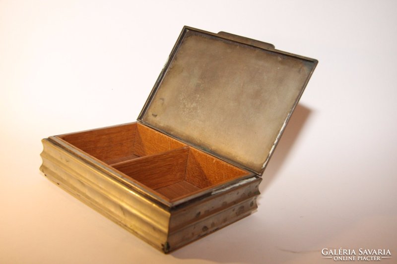 Névjegy - kártyatartó doboz, fa betéttel ezüstözött Art deco stílus 
