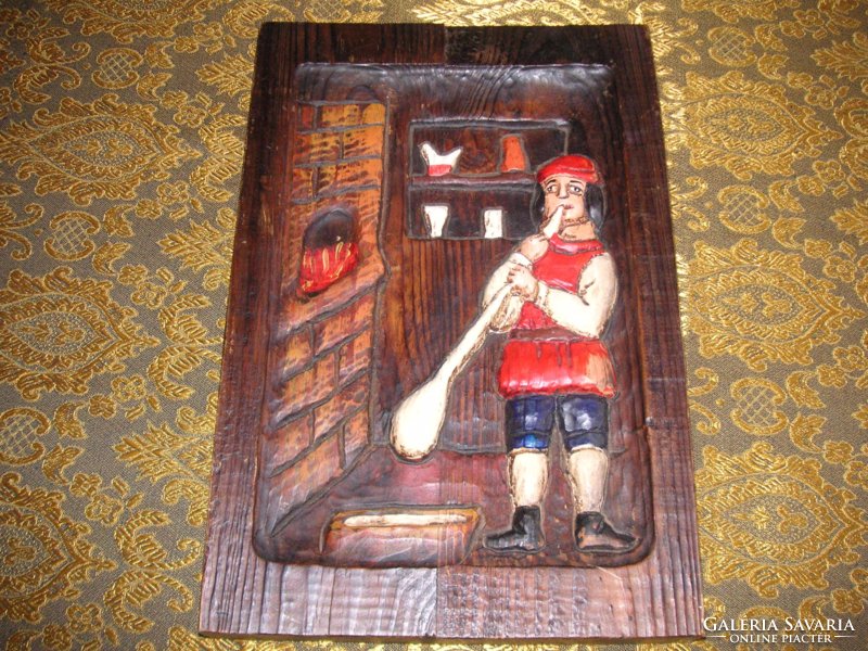 The glass-blowing, Austrian, Alpine painted wooden board is 24 x 36 cm