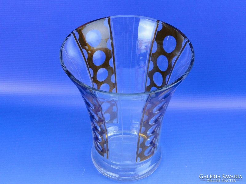 0D799 Régi borostyánsárga csiszoltüveg váza