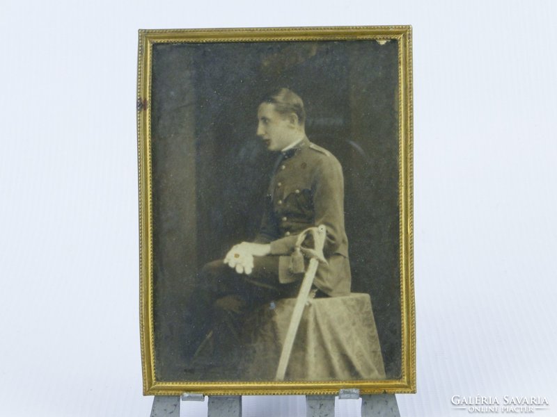 0E056 Antik filigránozott réz keret katona fotóval