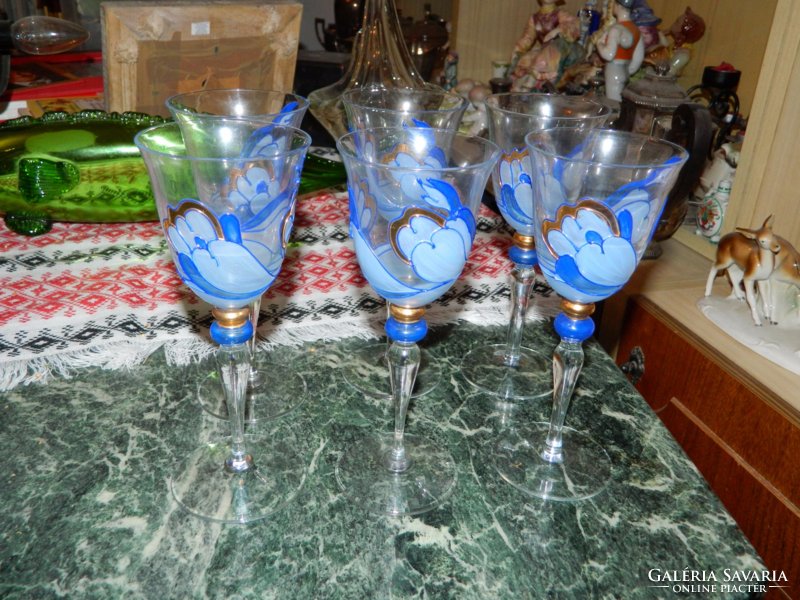 Wonderful hand-painted stemmed glass set of 6 pieces