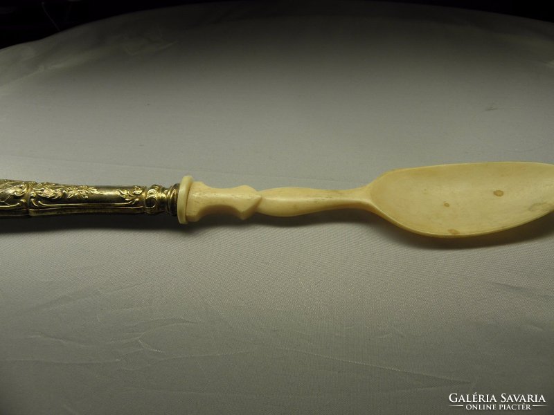 Antique silver and bone serving spoon!