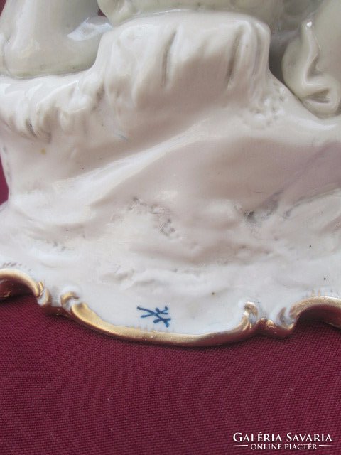 XIX. sz. Meissen három puttós virágos porcelán, gyönyörű 