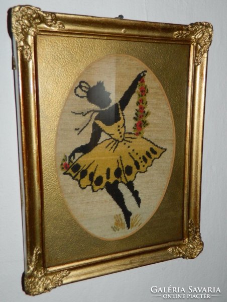 Antique tapestry in blonde frame: ballerina