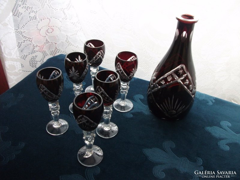 Ruby pickled, peeled polished pouring bottle with glasses