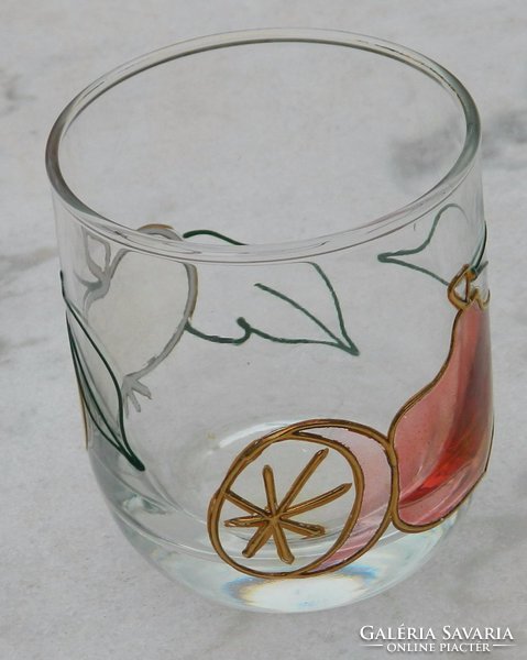 Hand painted fruit patterned glass cup