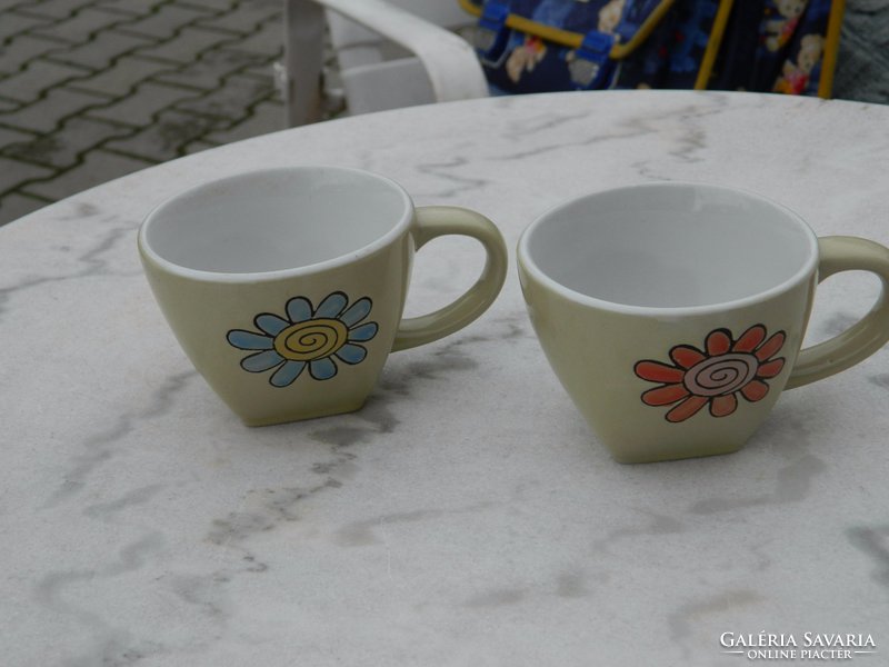 A pair of lovely thick village coffee cups with a flower pattern