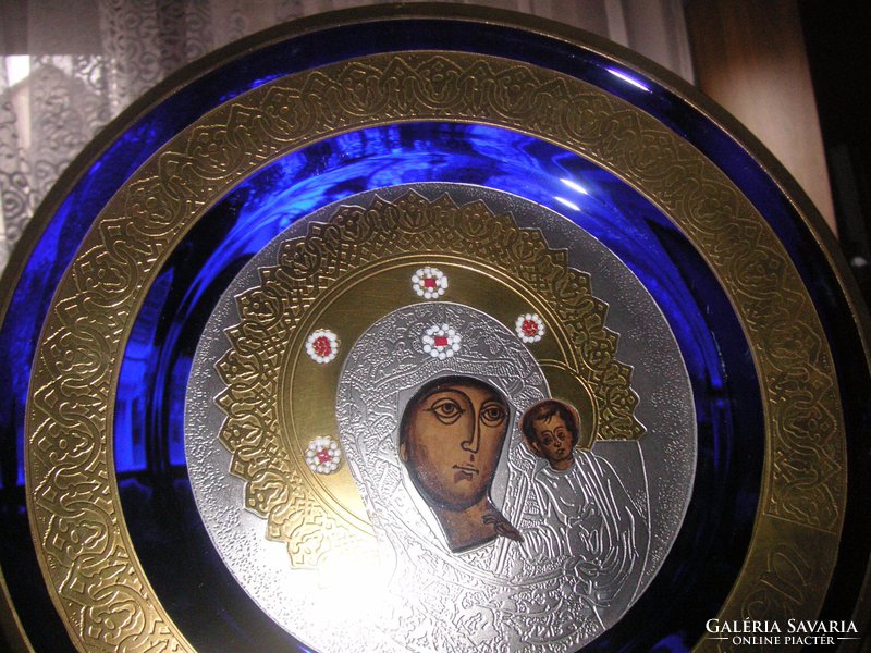Üveg falitányér, ortodox témájú, szignózott, sorszámozott üvegművészi munka. 28,5 cm. Limitált darab