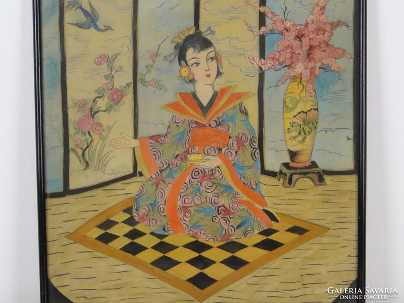 0E925 Régi selyemkép gésa kimonóban