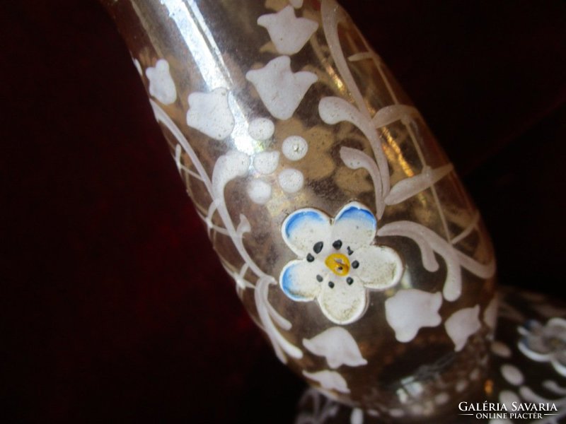 Biedermeier hand painted flower glass vase