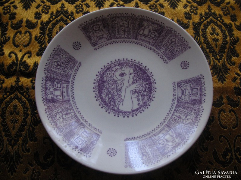 Zsolnay retro wall plate, Saxon endre, with pattern