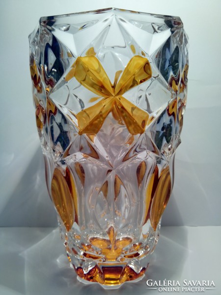 Huta julia crystal vase with honey amber pattern 20.5 cm