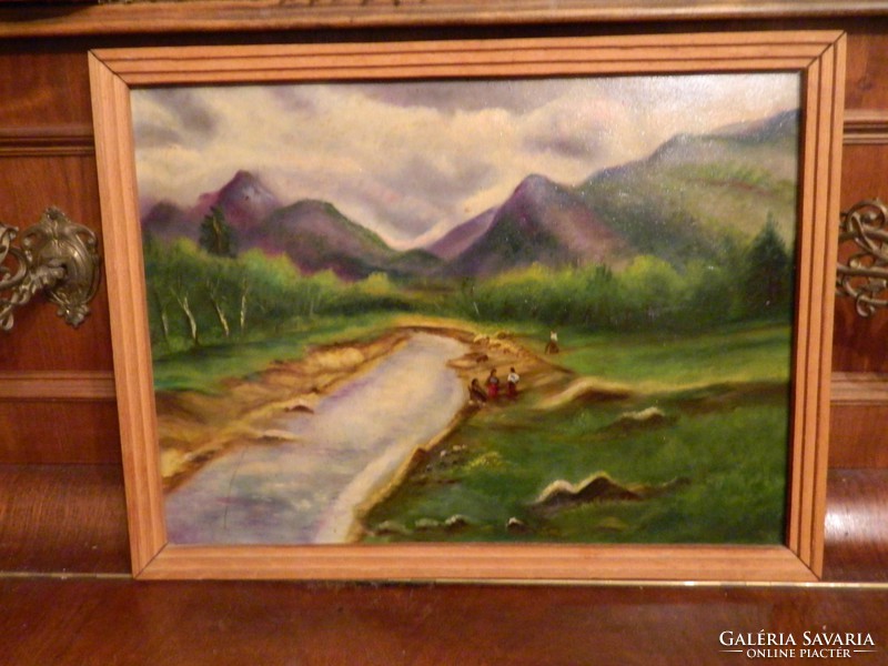 Quality oil/wood painting: river bank