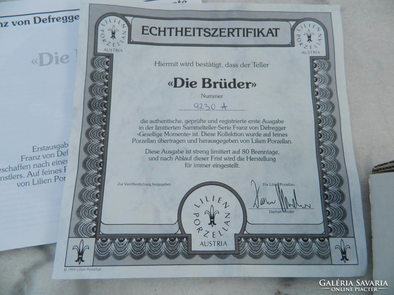Limitált sorszámozott Lilien fali dísztányér The Brüder